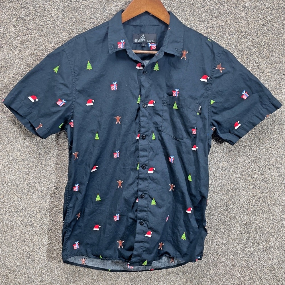 Molokai Surf Co Button Up Shirt Mens Medium Christmas Santa Gingerbread Holiday